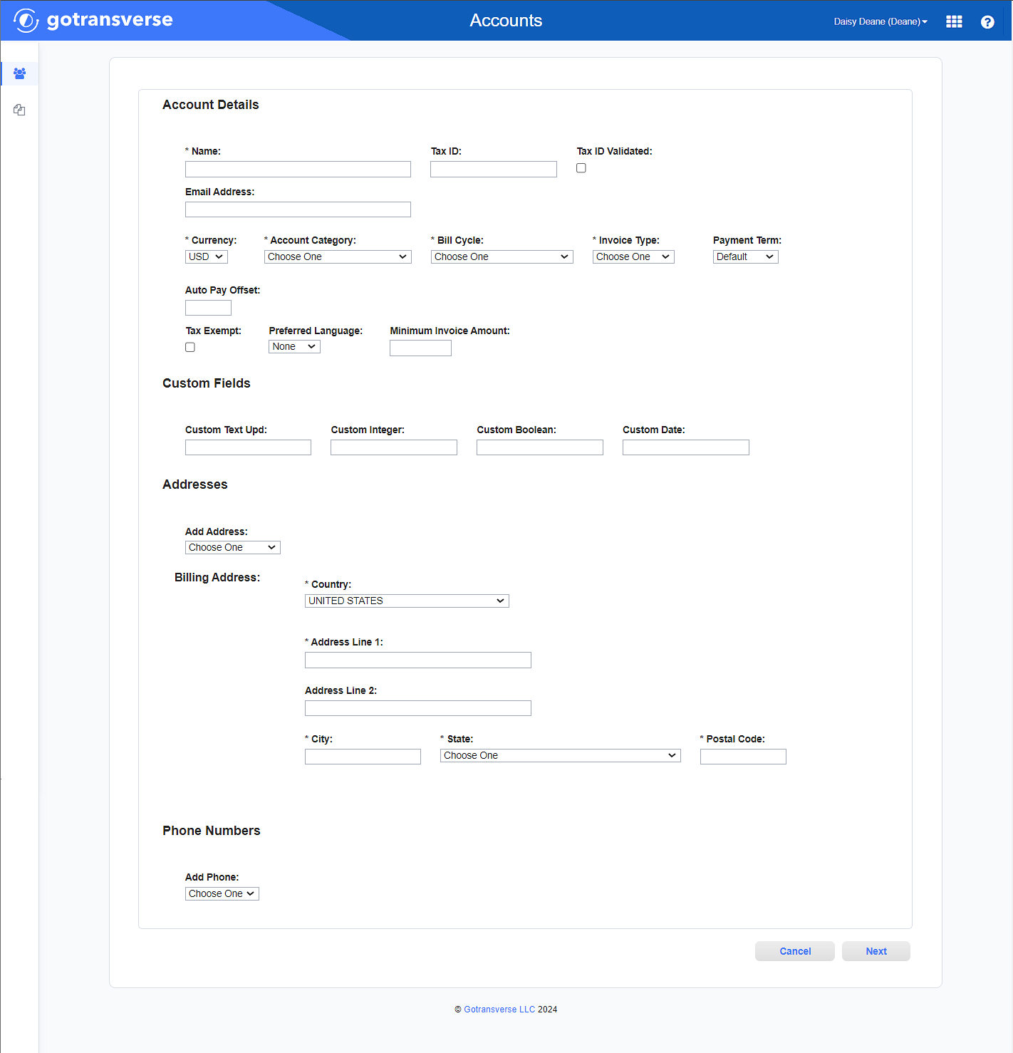 New Enterprise Account Details Window