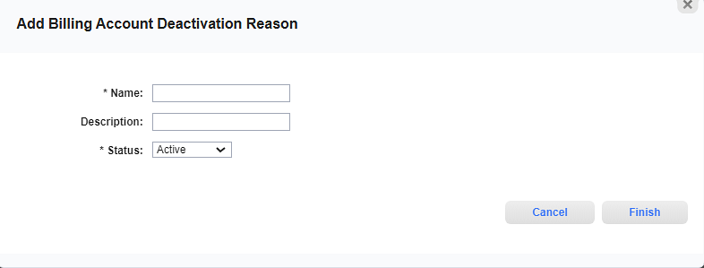 Add Billing Account Deactivation Reason Window