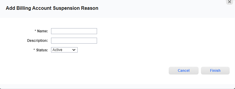 Add Billing Account Suspension Reason Window