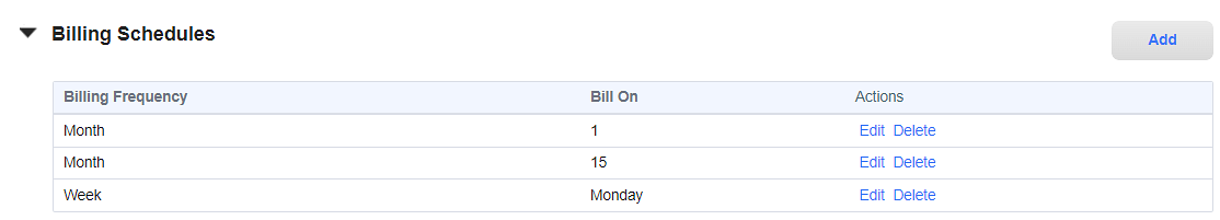 Billing Schedules Section