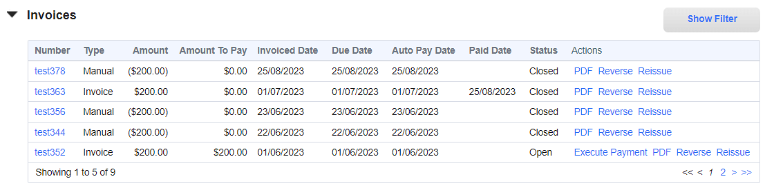 Invoices Section