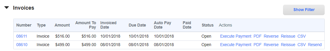 Invoice Section with Invoice Number