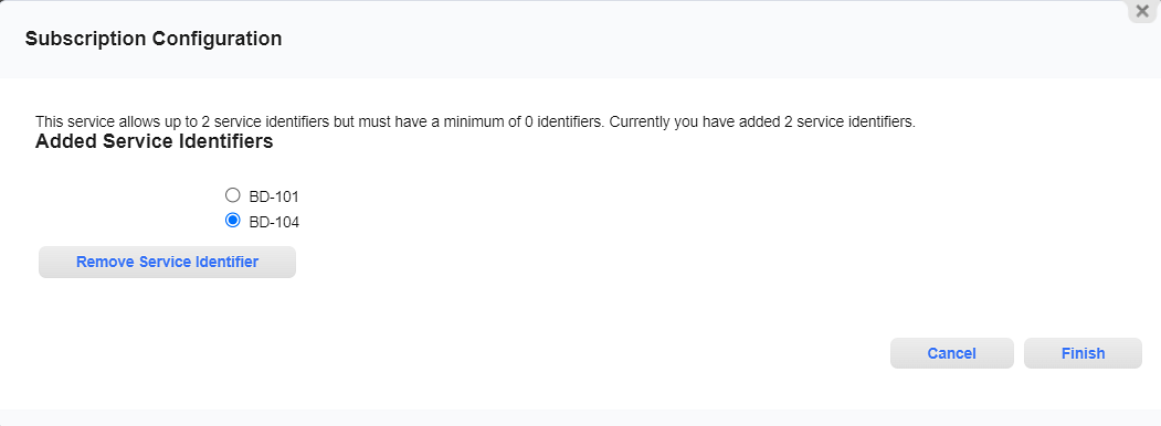 Subscription Configuration - Remove Service Identifier