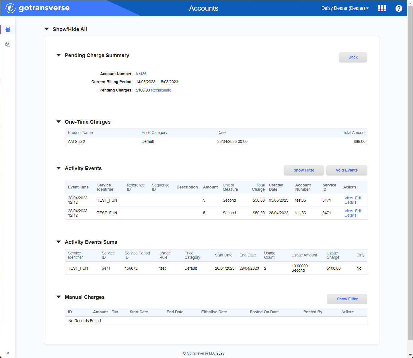 Pending Charge Details Window