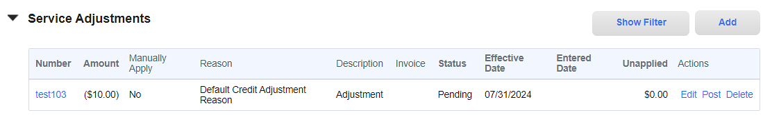 Service Adjustments Section