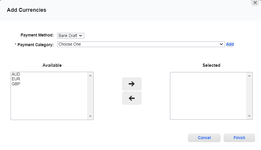 Add Currencies Window