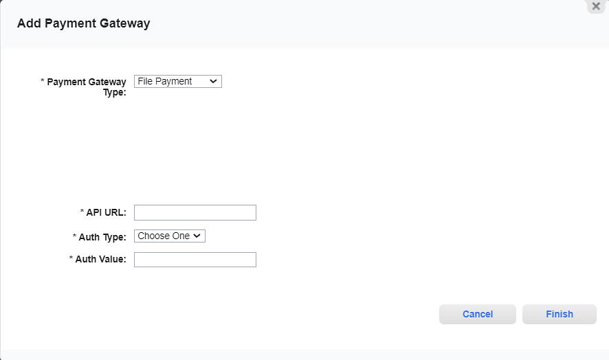 Add Payment Gateway Window - File Payment