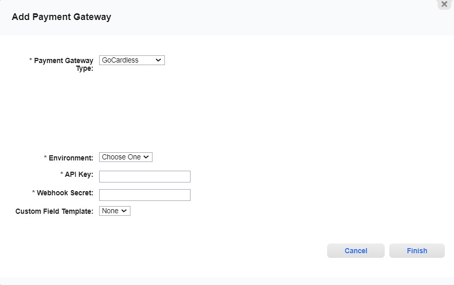 Add Payment Gateway Window - GoCardless