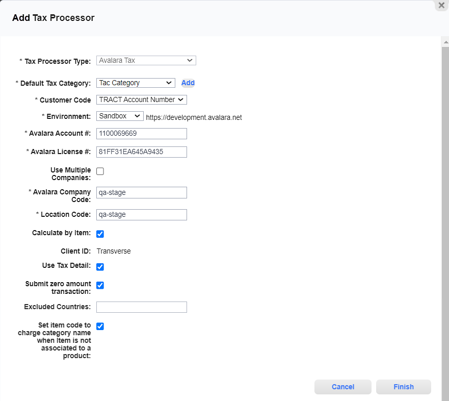 Add Tax Processor Window - Avalara Tax