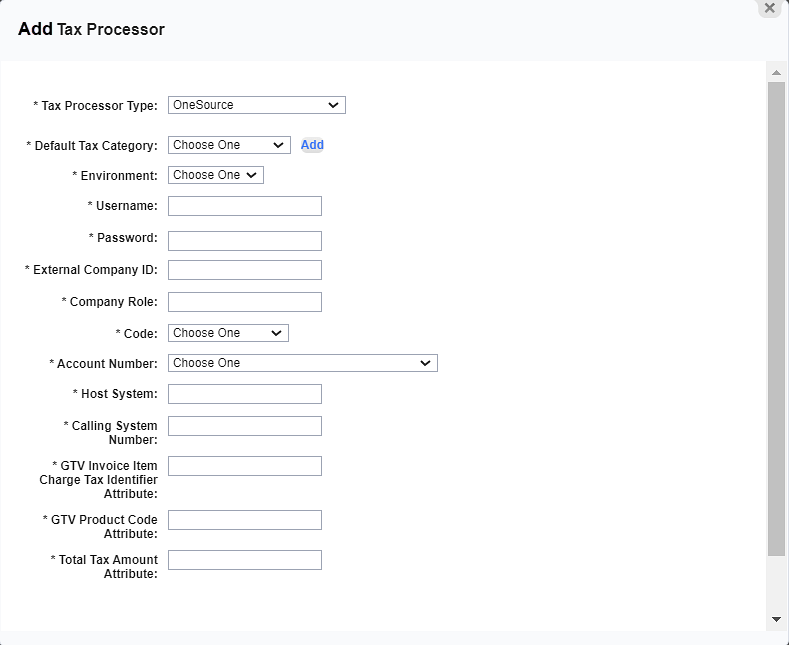 Add Tax Processor Window - OneSource