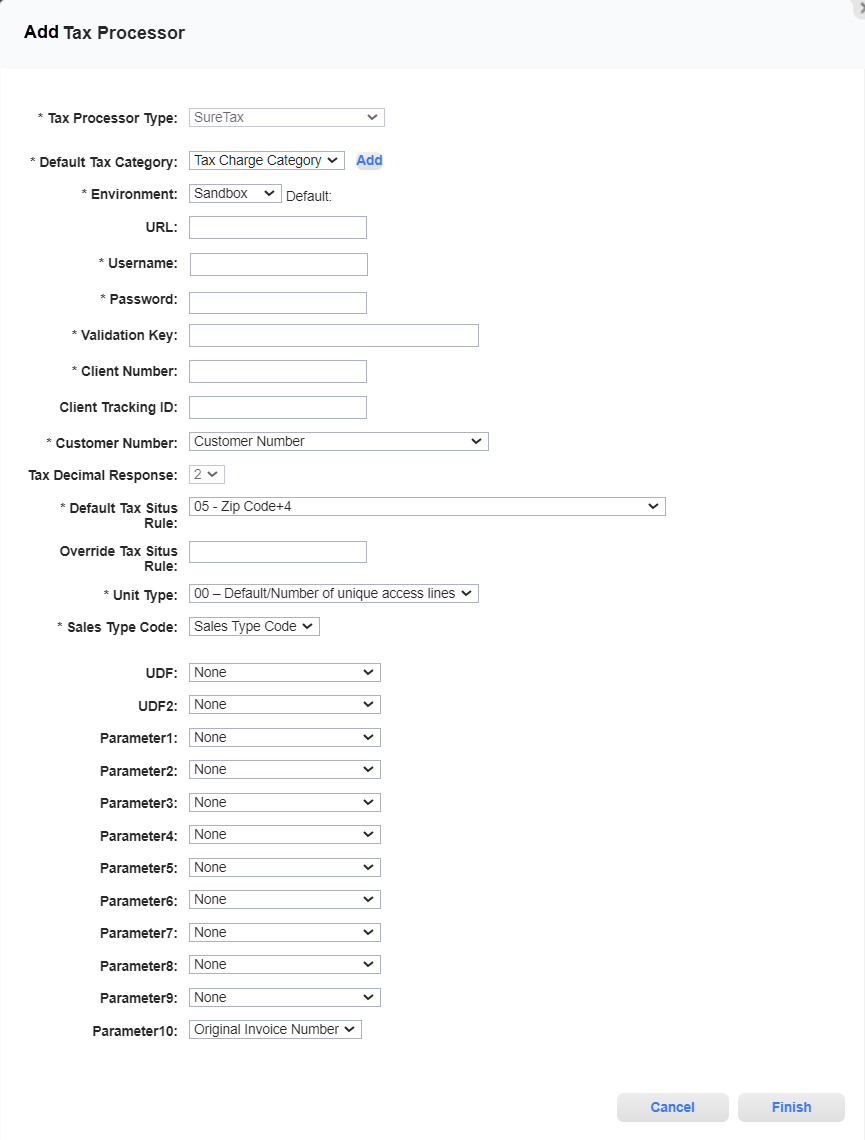 Add Tax Processor Window - SureTax