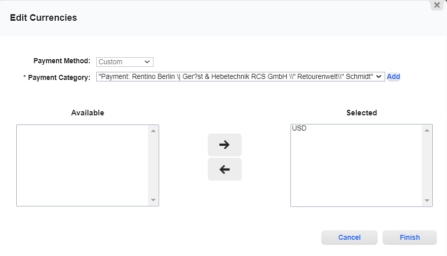 Edit Currencies Window