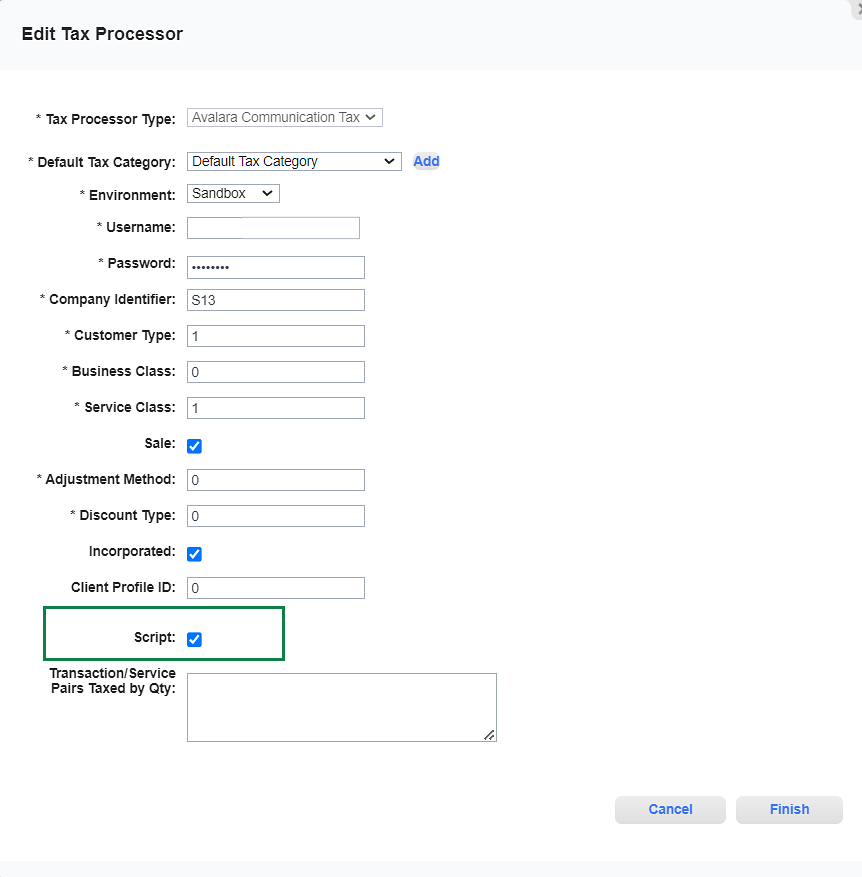 Edit Tax Processor Window