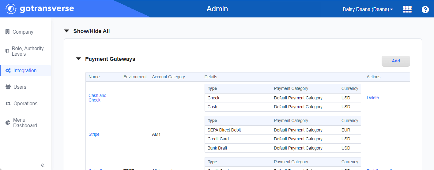 Payment Gateways Section