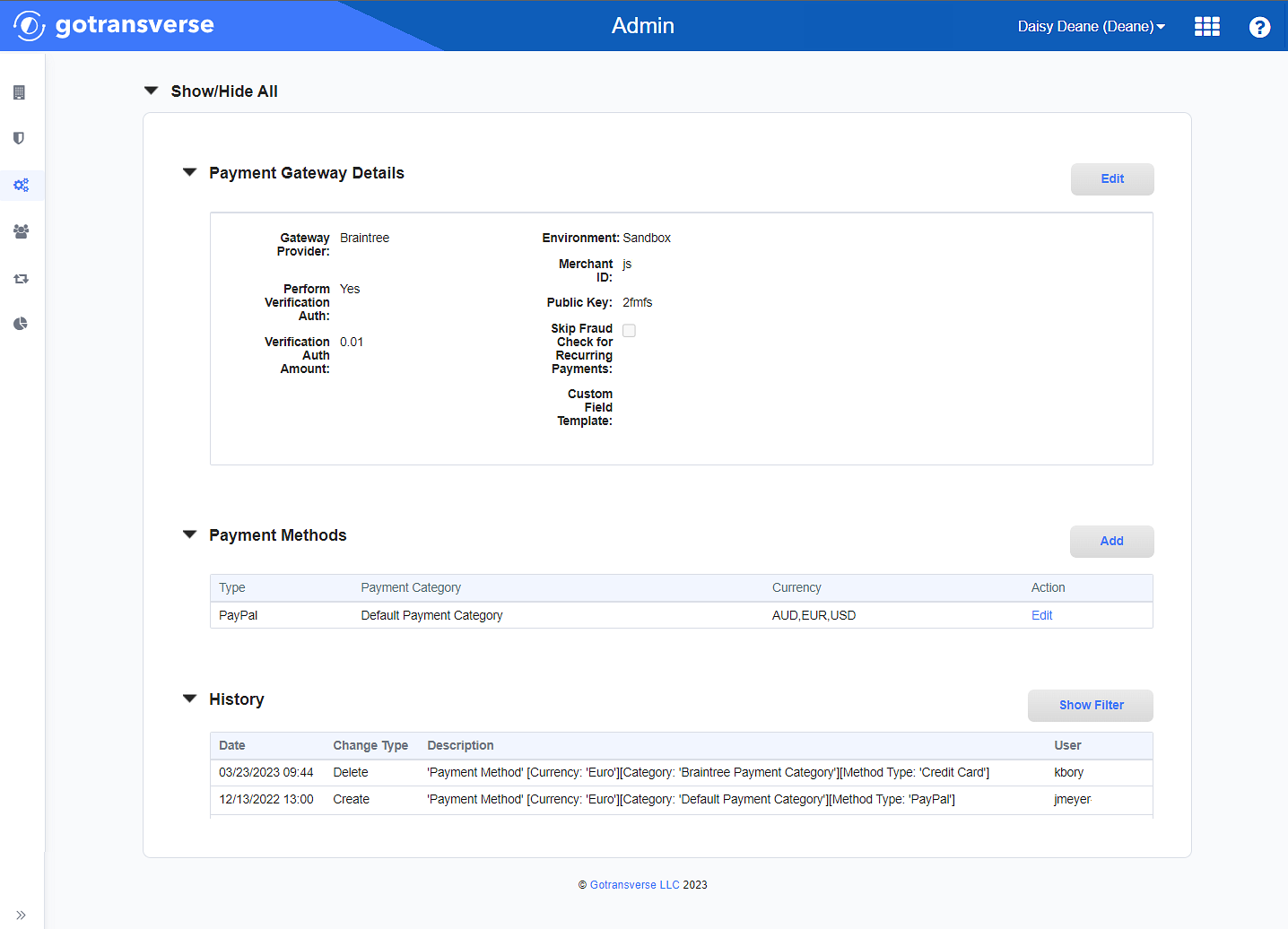 Payment Methods Section