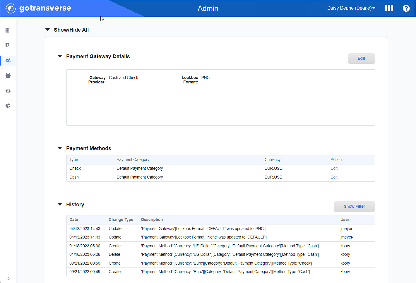 Payment Gateway Details Window