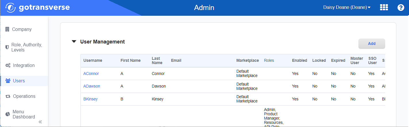 User Management Window