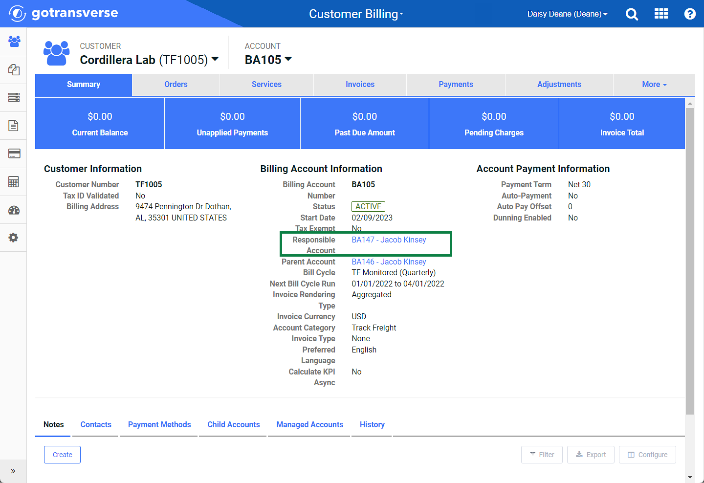 Account Details for Managed Account - Responsible Account Active Link