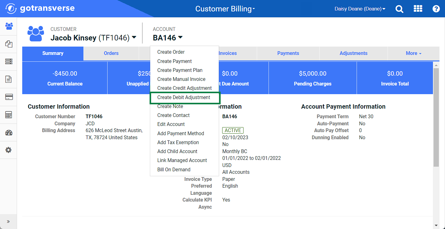 Create a Debit Adjustment