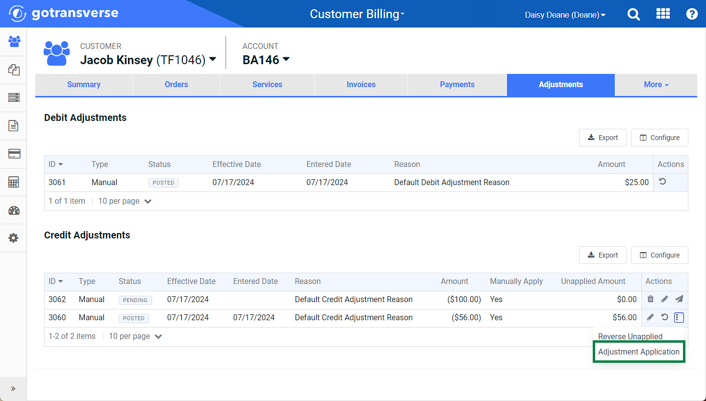 Adjustment Application Option