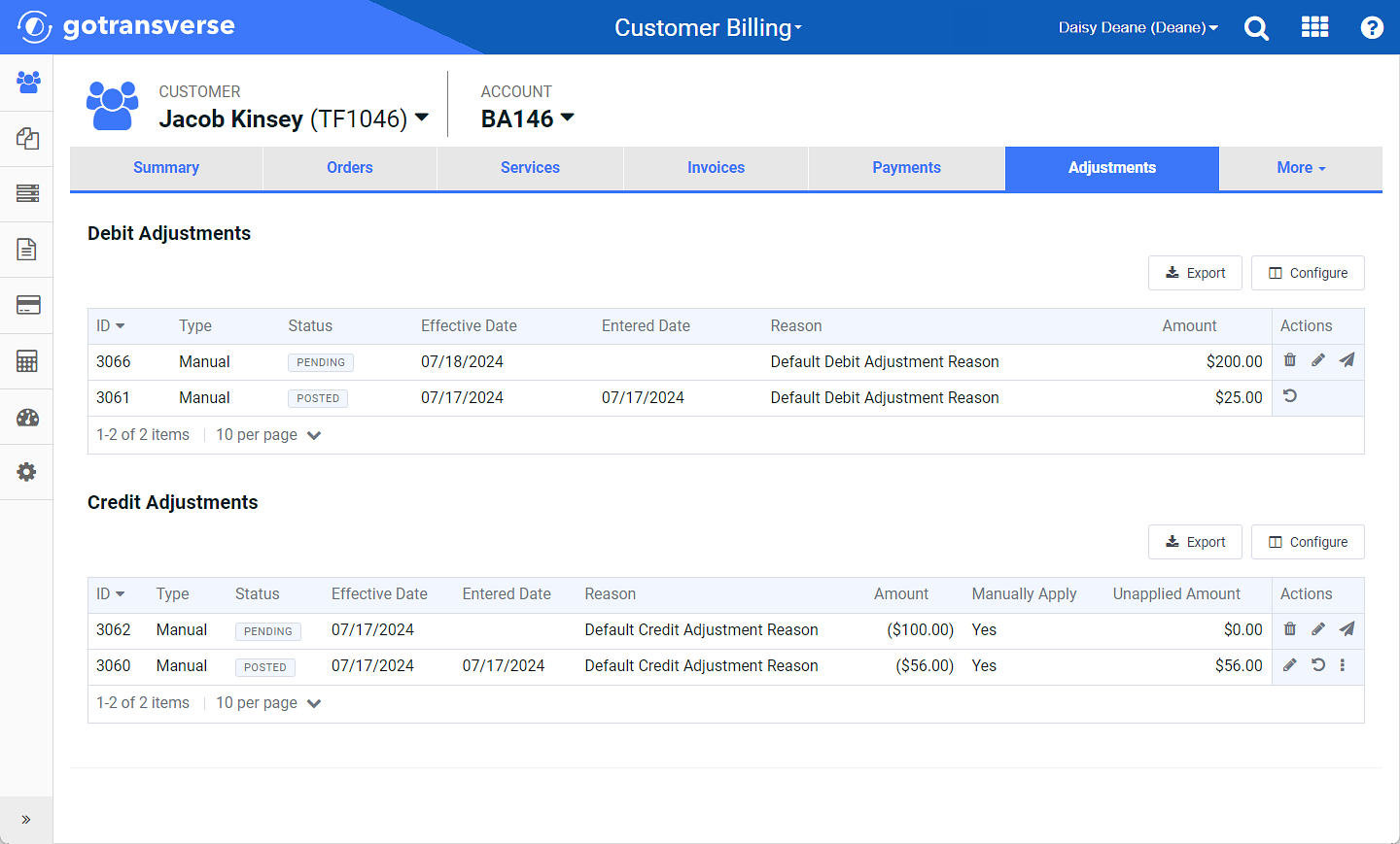 Adjustments Window - Reverse Credit Adjustment Option