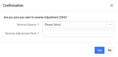 Reverse Debit Adjustment Confirmation Window