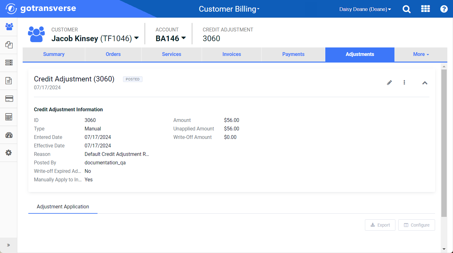 Credit Adjustment Detail Window