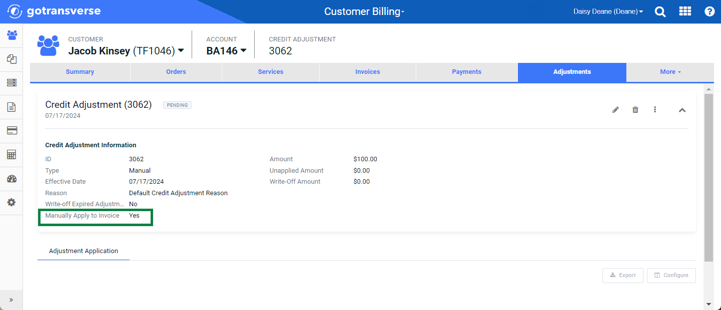 Credit Adjustment Details Window