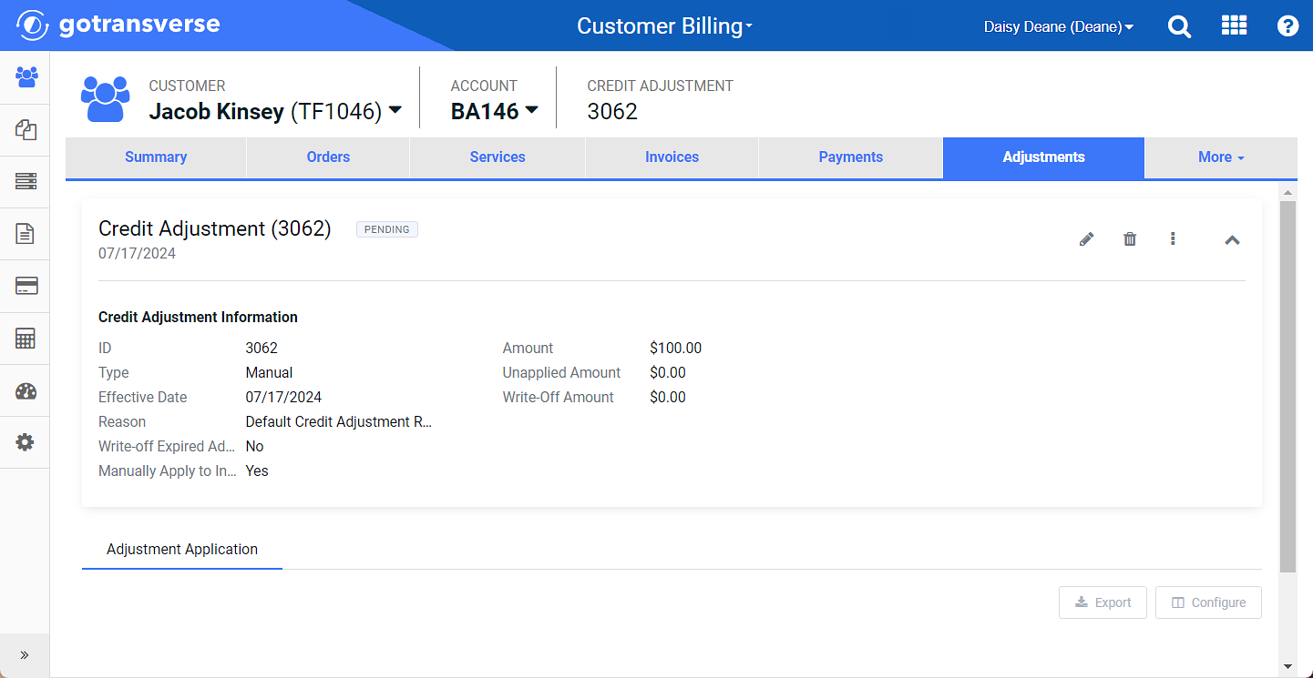 Credit Adjustment Details Window