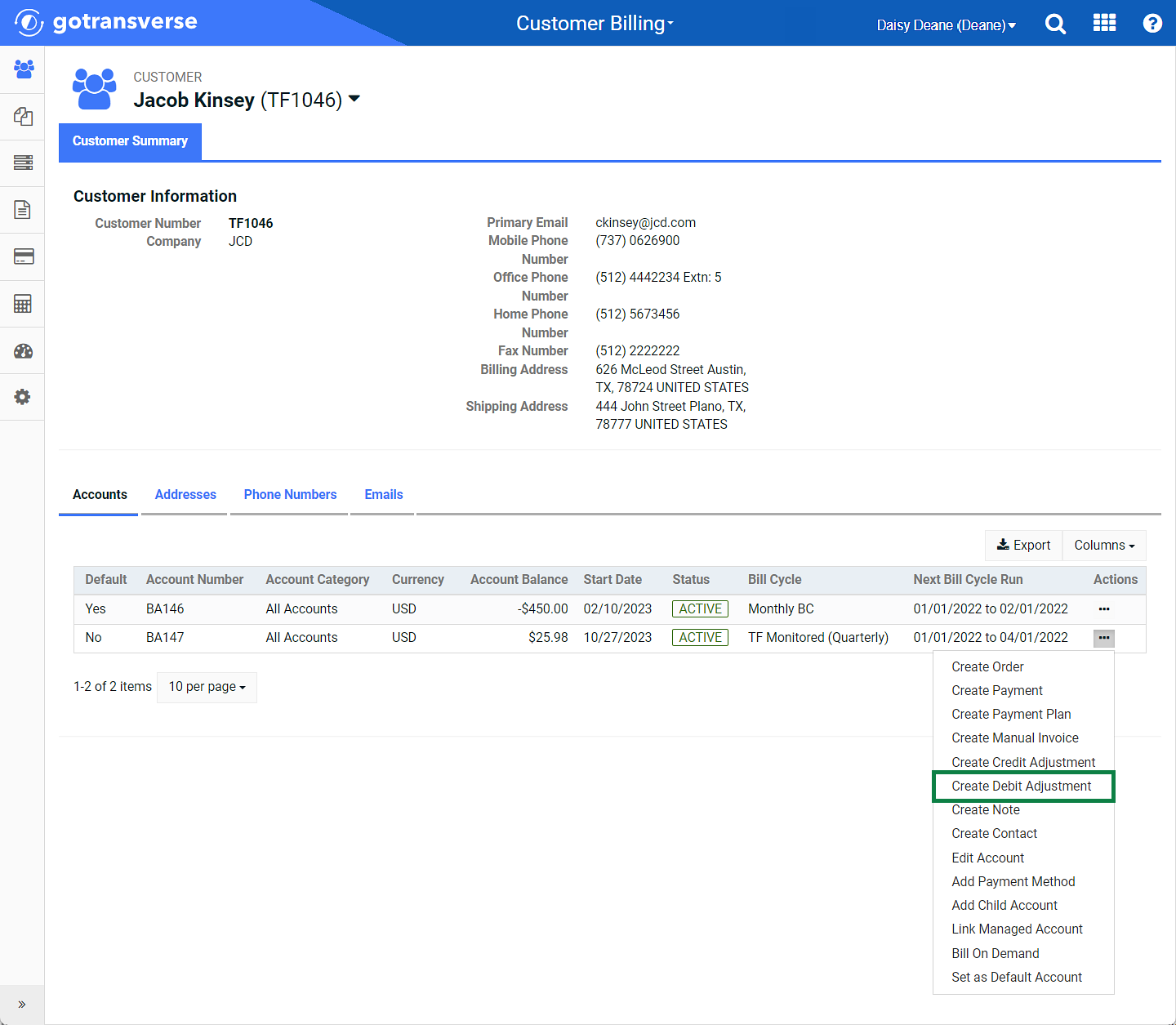 Create Debit Adjustment Option