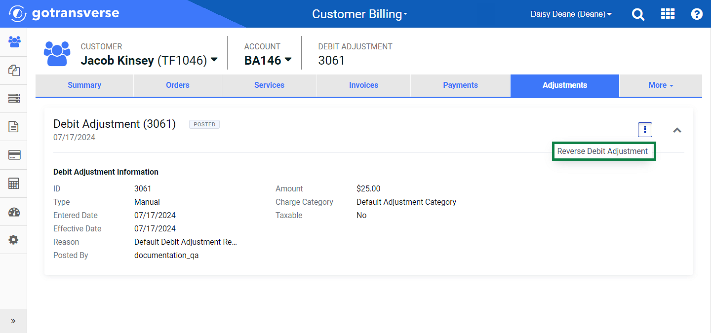 Reverse Debit Adjustment Option