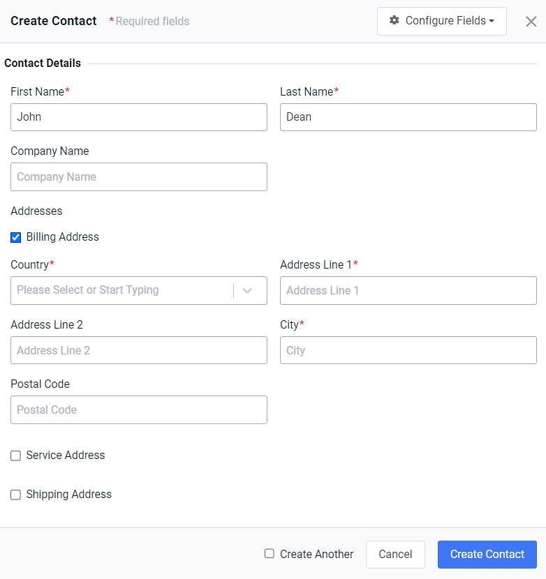 Billing Address Fields