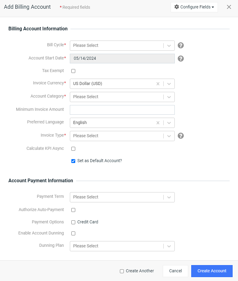 Add Billing Account Window 