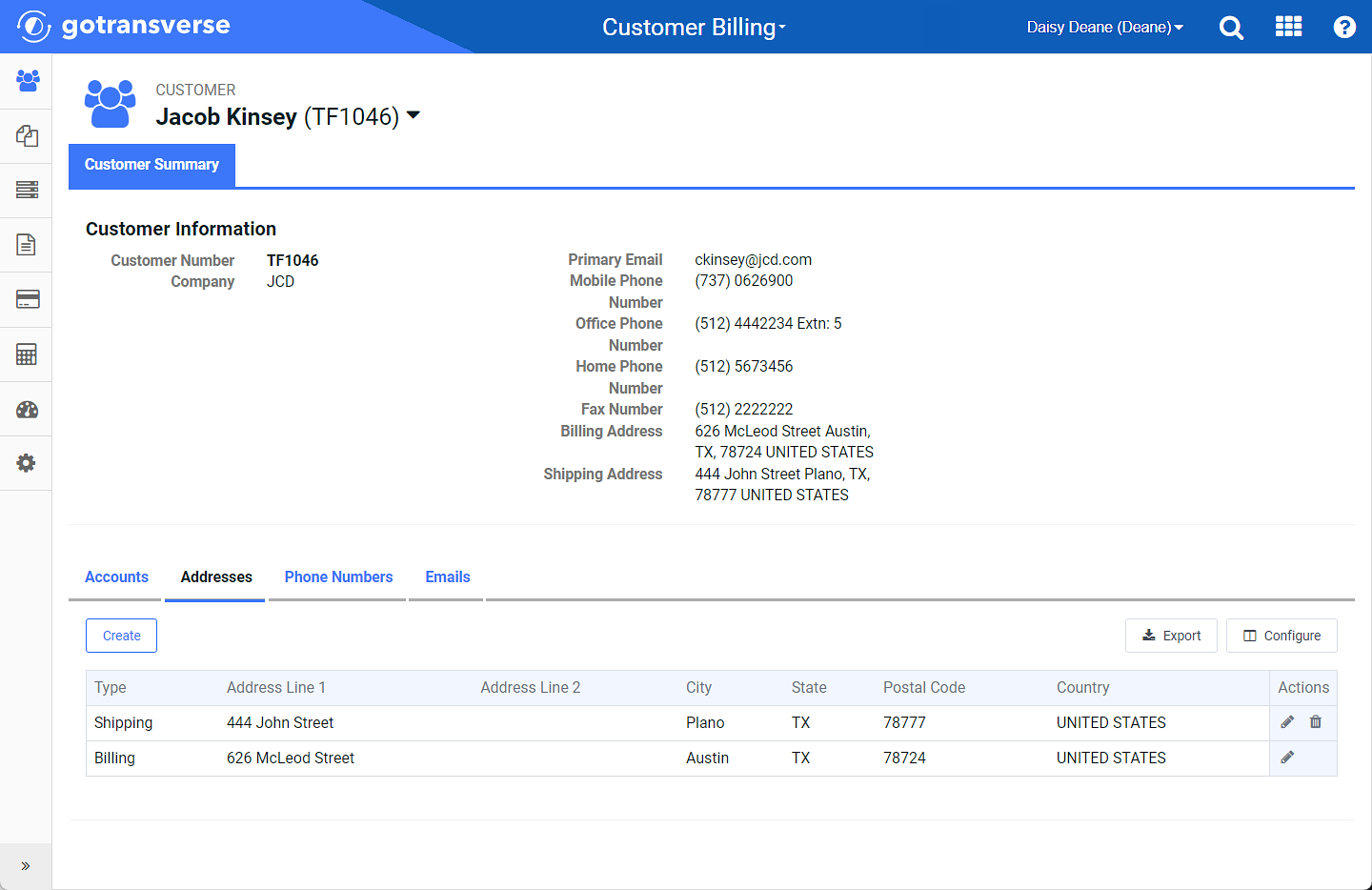 Customer Summary Window Address Detail Tab