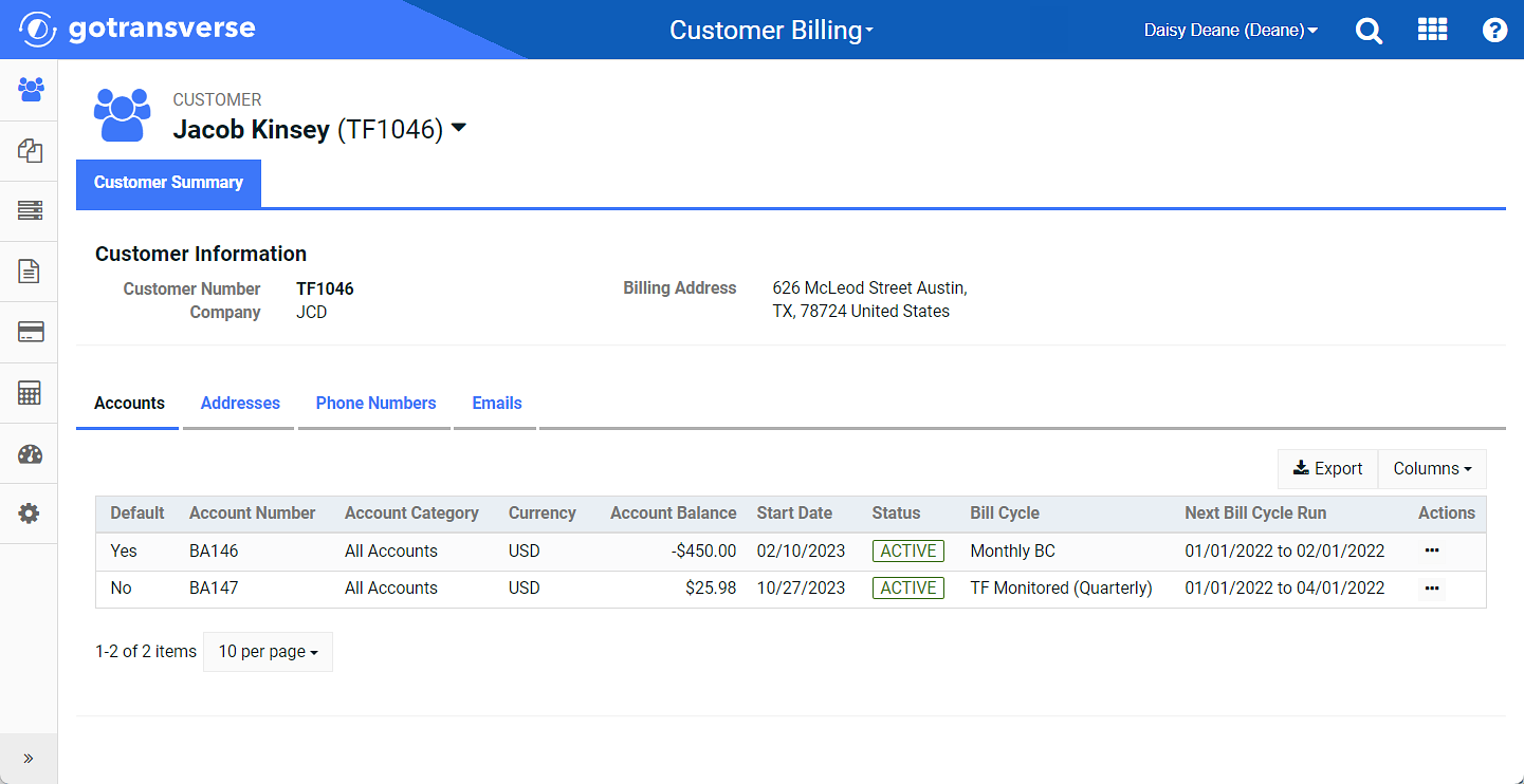 Customer Summary Window