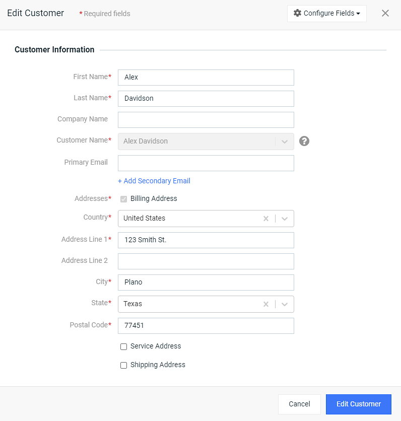 Edit Customer Information Window