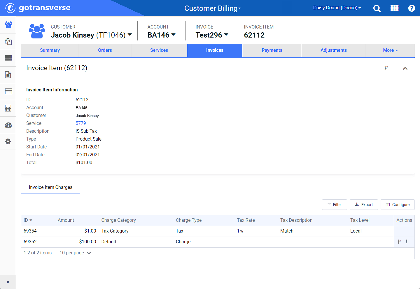 Invoice Item Details Window