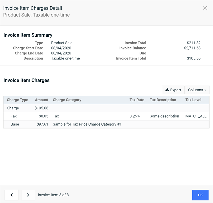 Invoice Item Charges Detail