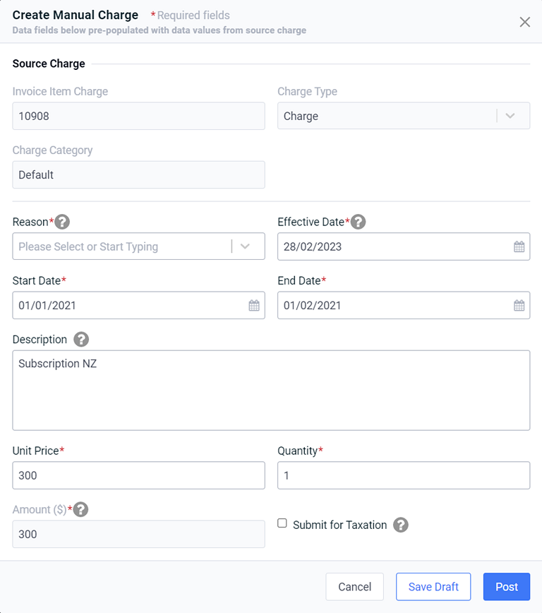 Create Manual Charge Window