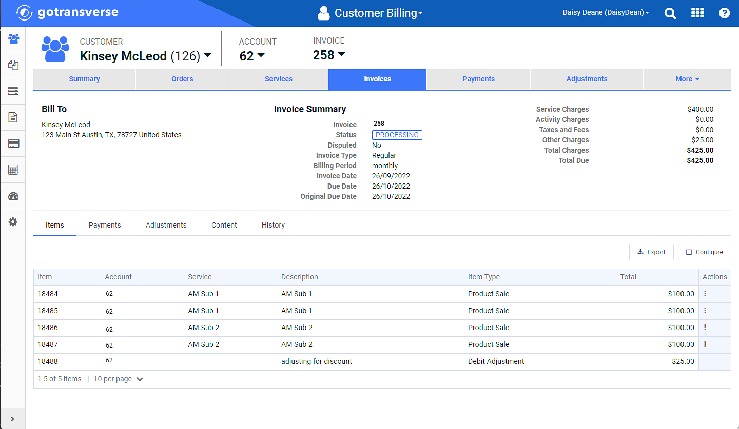 Invoice Information Window