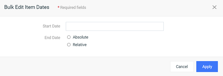 Bulk Edit Item Dates Window