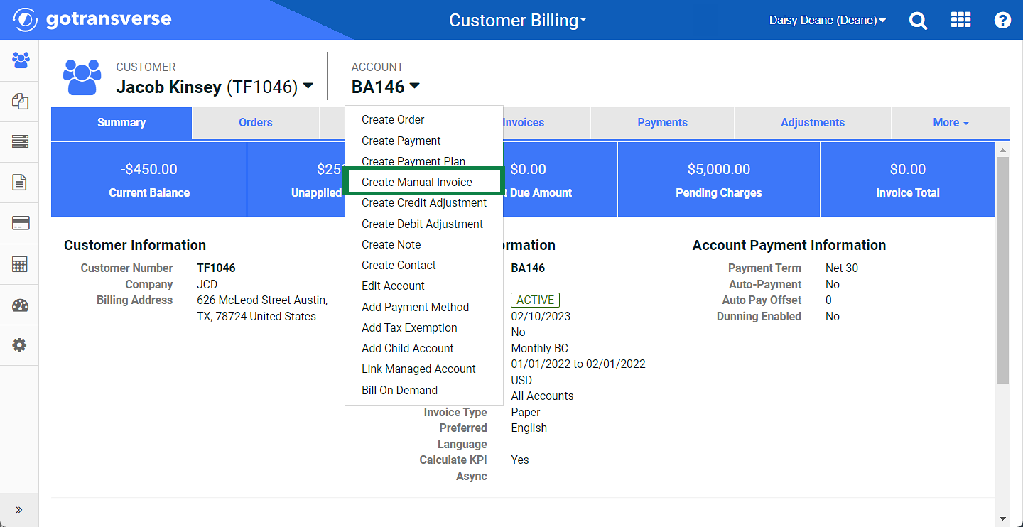 Create Manual Invoice Option