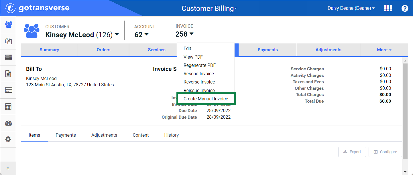 Create Manual Invoice