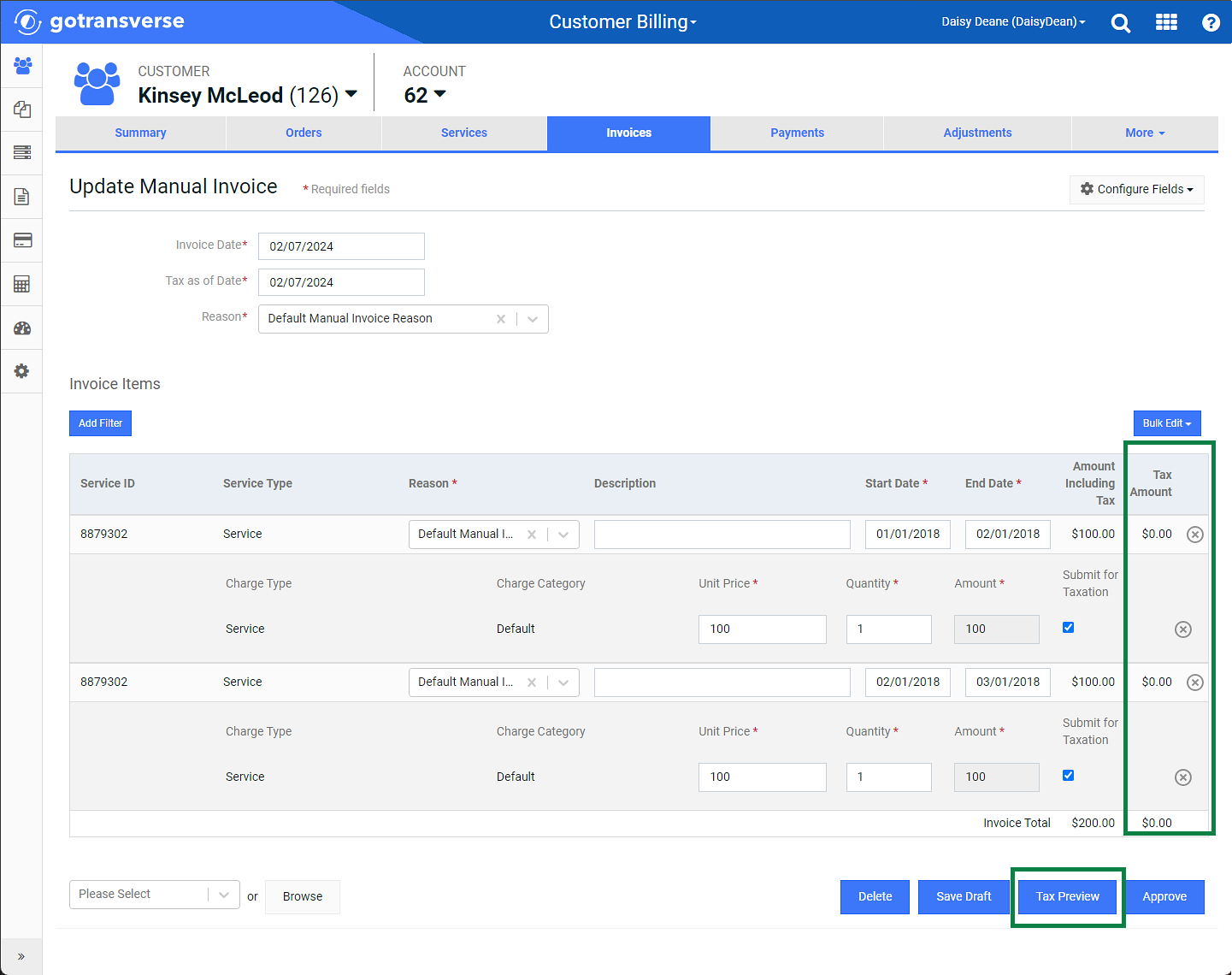 Preview Taxes on Manual Invoices