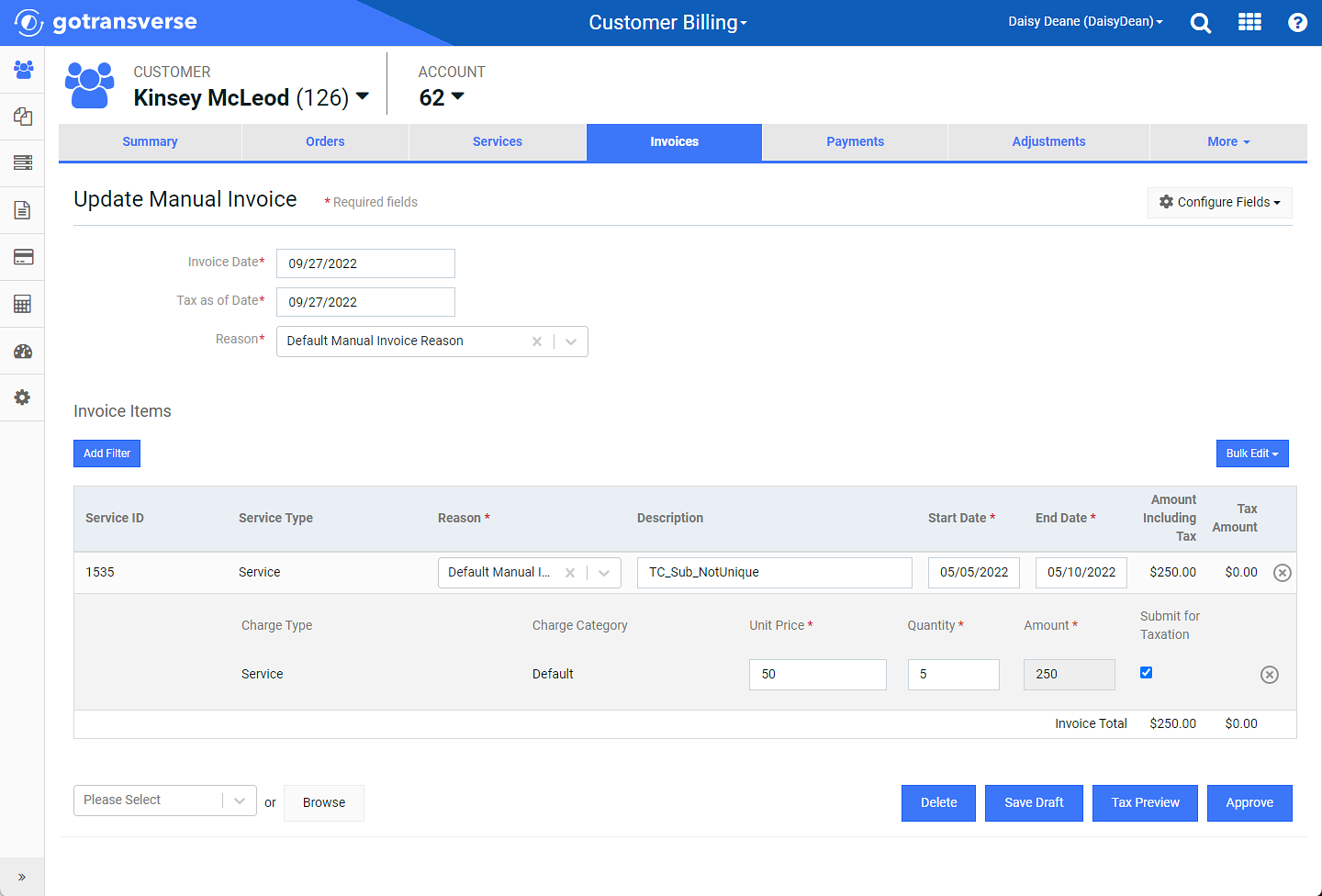 Update Manual Invoice Window