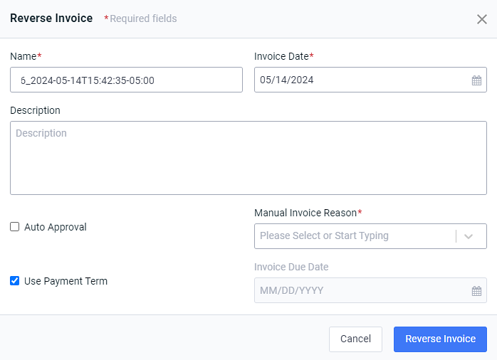 Reverse Invoice Window