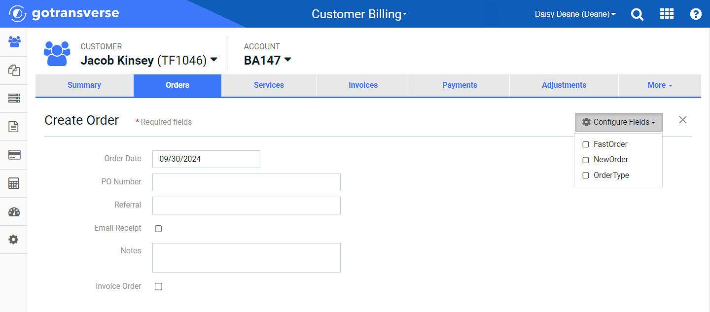 Configure Fields Drop-down List for Order Custom Fields