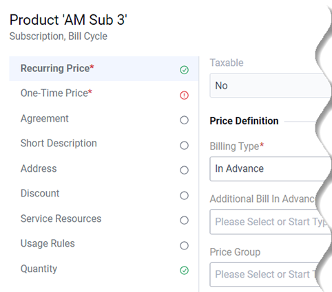 Order Item Required Configuration