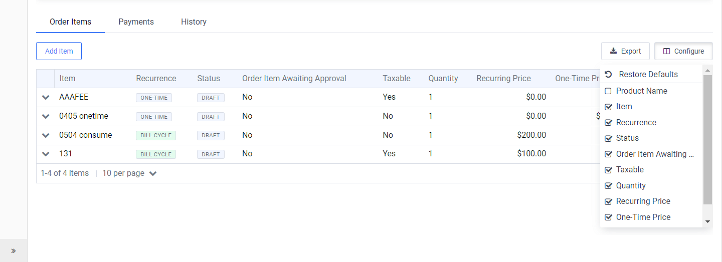 Product Table Header Configuration