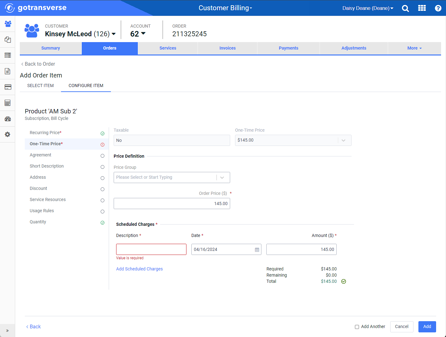 One-Time Price Configuration with Scheduled Charges